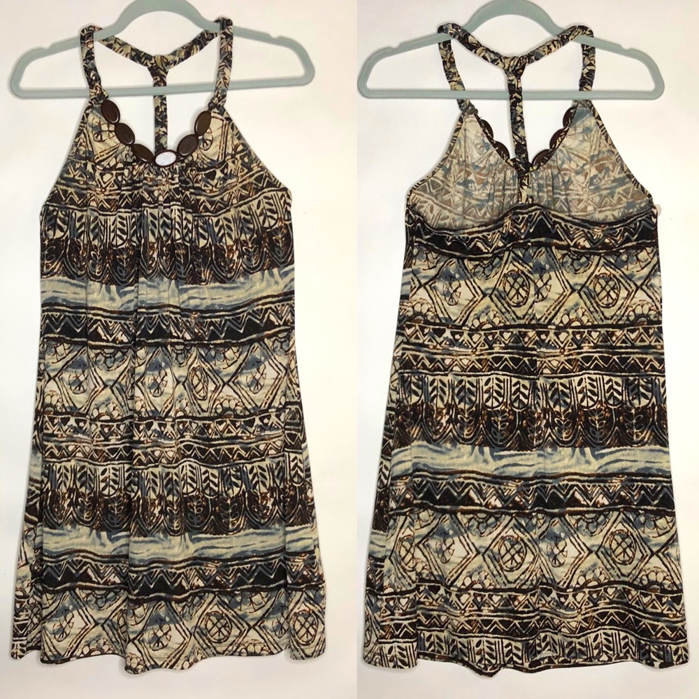 IZ BYER sleeveless dress with wooden bead neckline